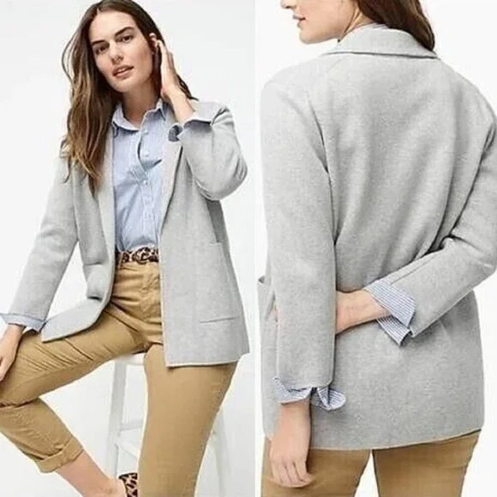 J.Crew Sophie Open Front Sweater Knit Blazer Jacket M Gray Grey Merino Wool $168 - Picture 4 of 16